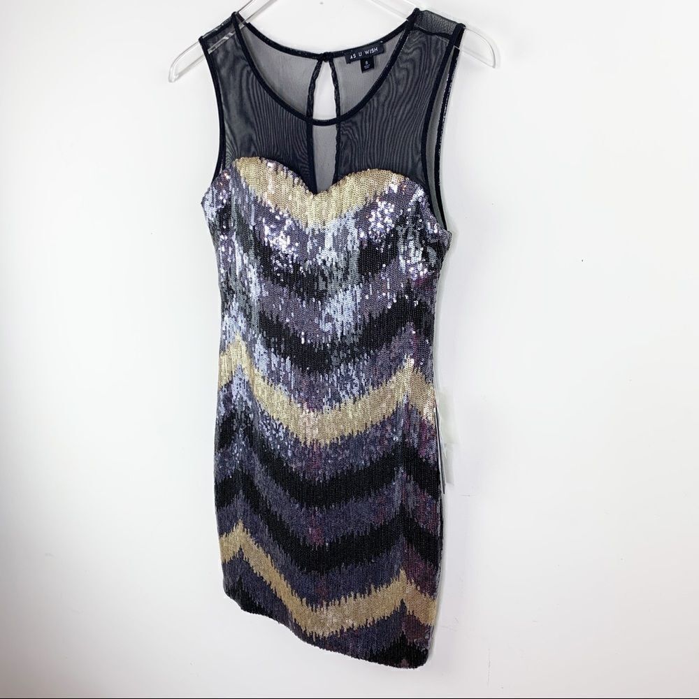As U Wish Be Festive Black/Silver/Gold Sequin Dress NEW